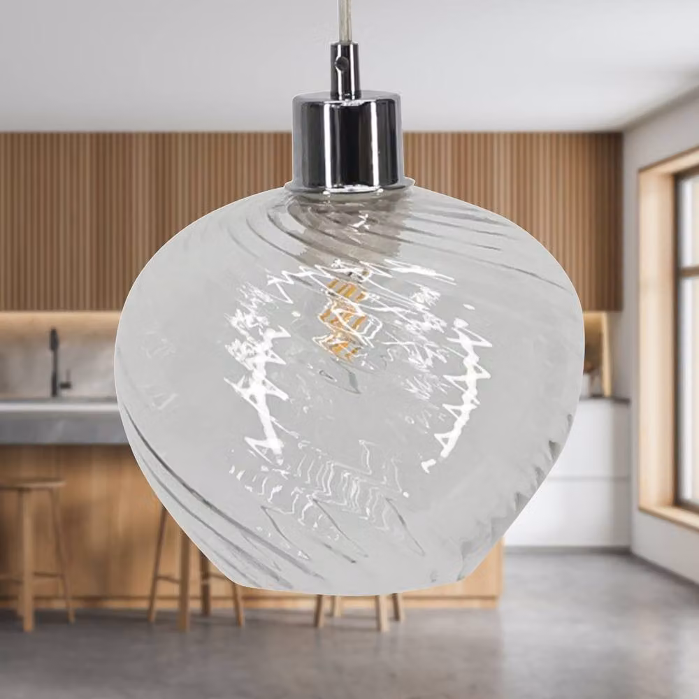 First Choice Lighting Bradson Transparent Swirl Glass Pendant Light with Chrome Fitting – 2