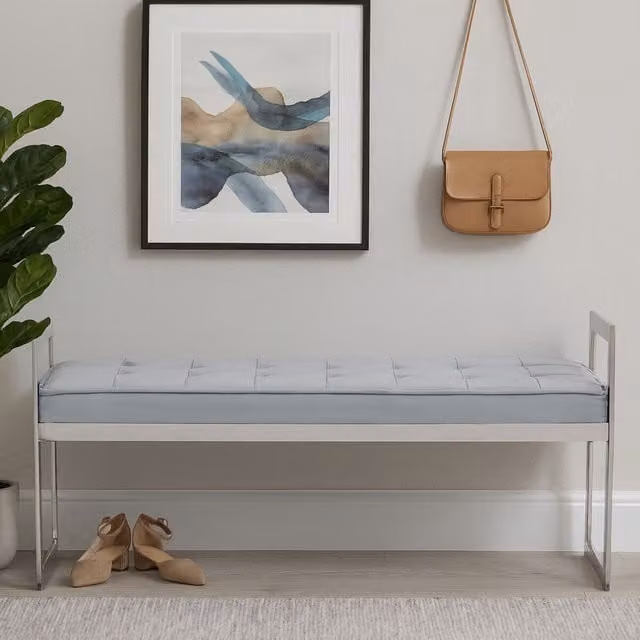 Orsina Modern Velvet Straight Bench in Powder Blue and Silver Finish, W/D/H: 150 x 40 x 56 cm – 1