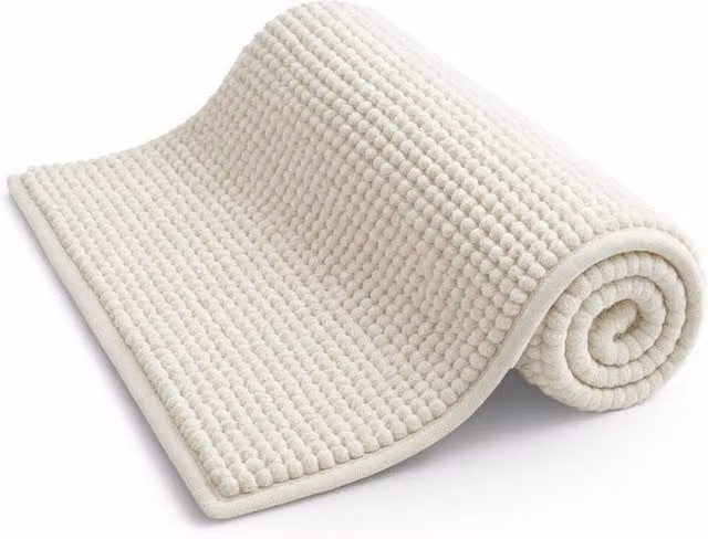 Keplin Non-Slip Microfibre Chenille Bath and Toilet Mat in Beige, W: 40 cm, D: 60 cm