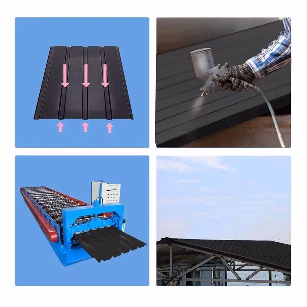 FLAVORA 12 Pack Corrugated Galvanised Metal Roof Sheets in Black, W: 52 cm, L: 1000 cm – 3