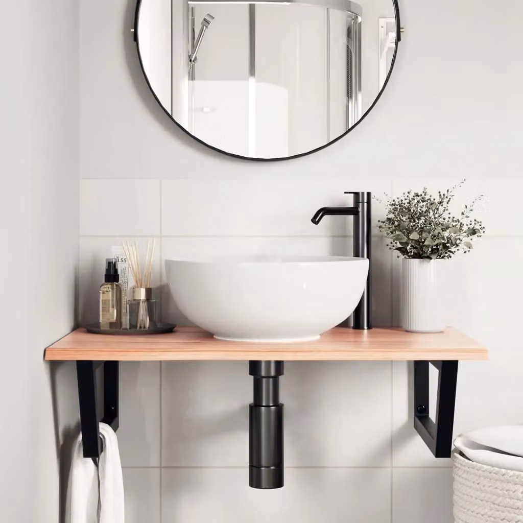 Berkfield Home Wall Mounted Basin Shelf in Brown Oak and Steel – 2