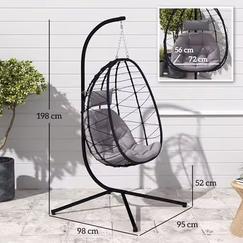 Outsunny Grey Folding Hanging Egg Chair for Indoor and Outdoor Use – 3
