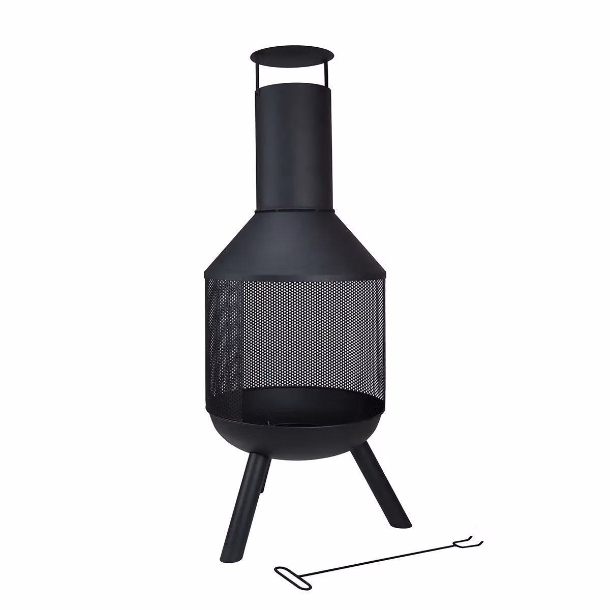 Charles Bentley Modern Black Steel Chiminea, H 116 x W 44.5 x D 44.5 cm – 3