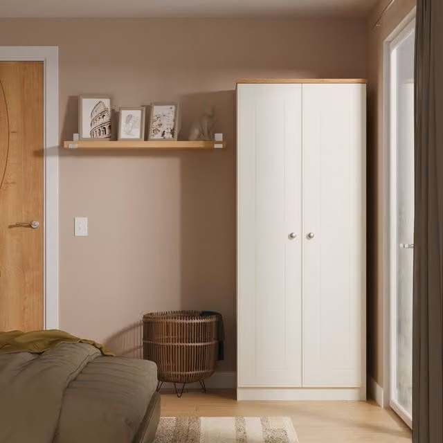 Victoria Ready Assembled 2ft6in Plain Wardrobe in Cream Ash and Riviera Oak