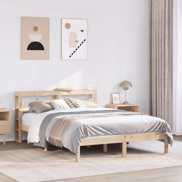 Berkfield Home Rustic Solid Pine Bed Frame in Brown, W/D/H: 140 x 200 cm