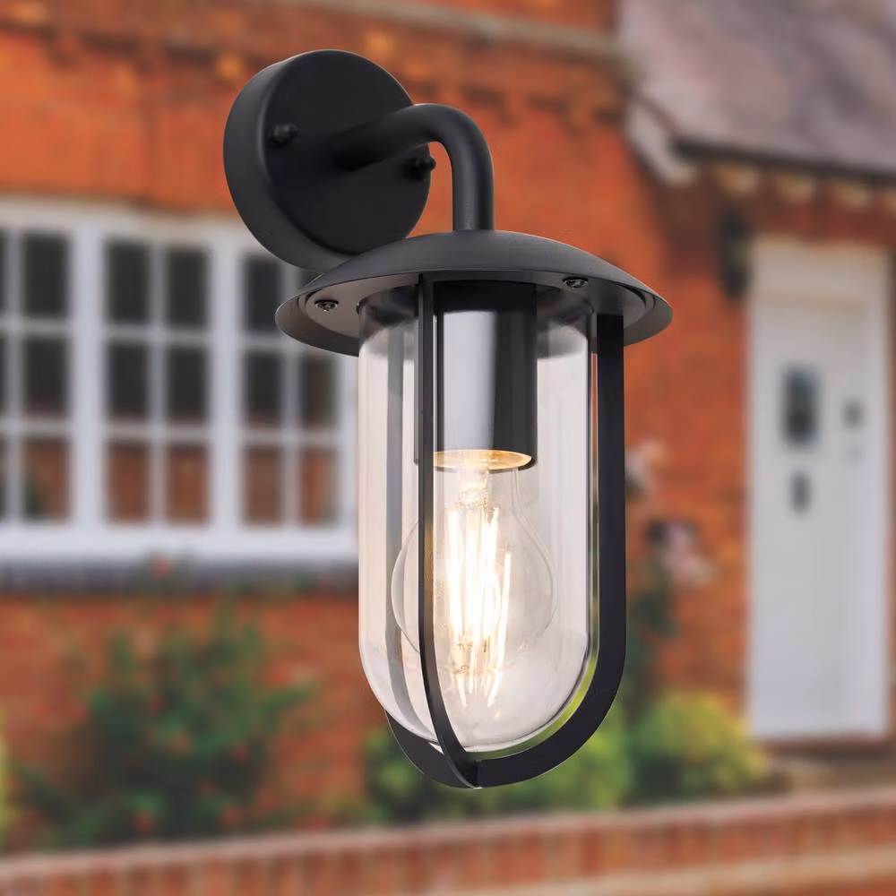 First Choice Lighting Bronty Black Outdoor Wall Light with Transparent Glass – 3