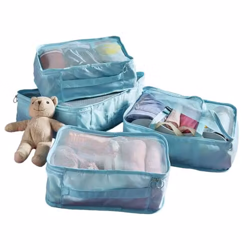 Clarsen Set of 4 Fabric Travel Packing Cubes in Blue, Turquoise and Yellow – 2