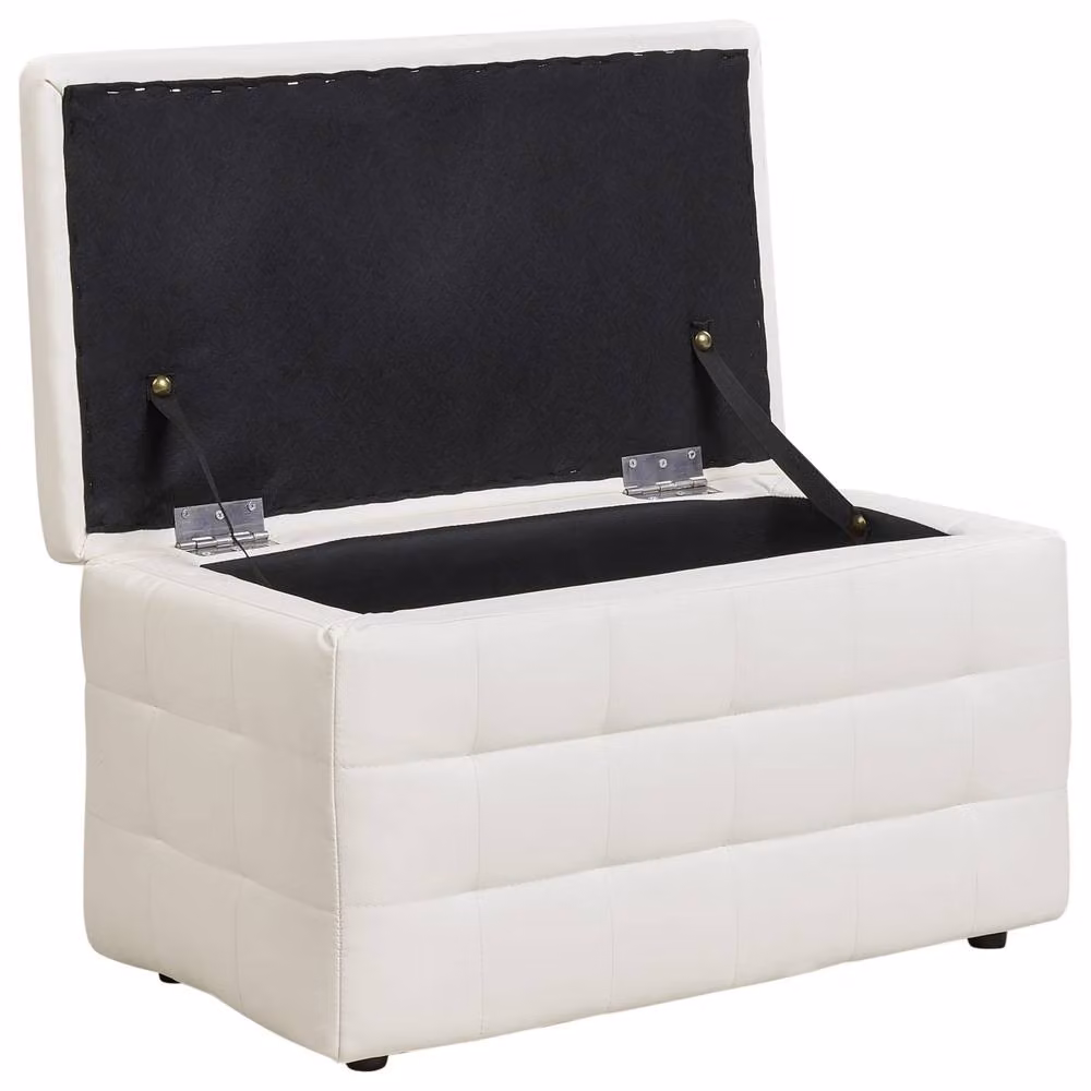 Wyld and Coco White Faux Leather Tufted Rectangular Storage Ottoman – 3
