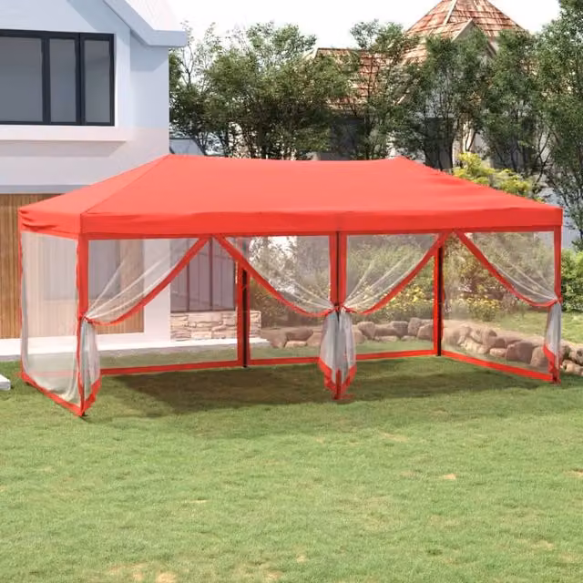 Berkfield Home Folding Party Tent with Sidewalls, Red and Silver, W: 6 m, D: 3 m, H: 3 m