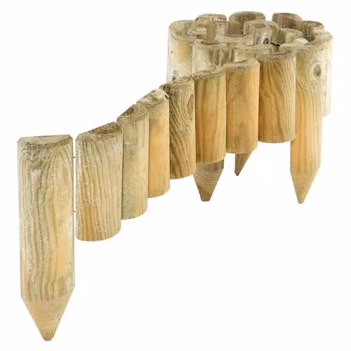 Rowlinsons 12 inch Easy Fix Spiked Timber Log Roll, Pack of 4, Brown, L180 x W3 x H60 cm