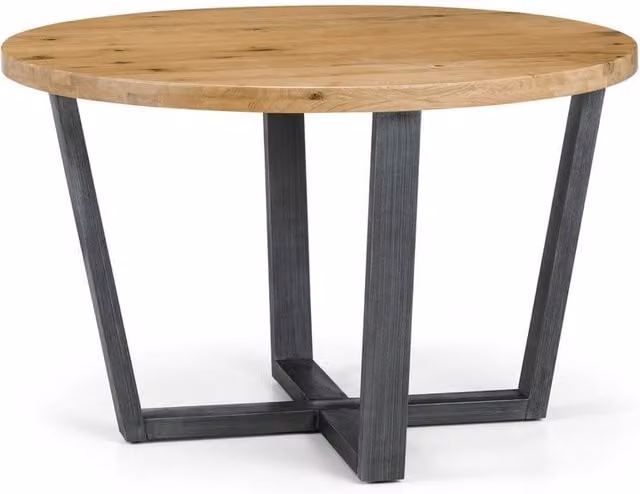 Huxford Round Oak Wood and Metal Industrial Dining Table, Brown/Multicolour, Diameter: 120 cm – 1