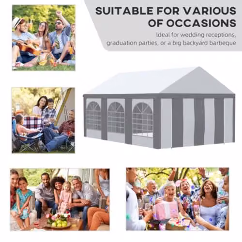 Outsunny Galvanised Steel Party Tent Marquee Gazebo with Sides and Windows in White and Grey – 3