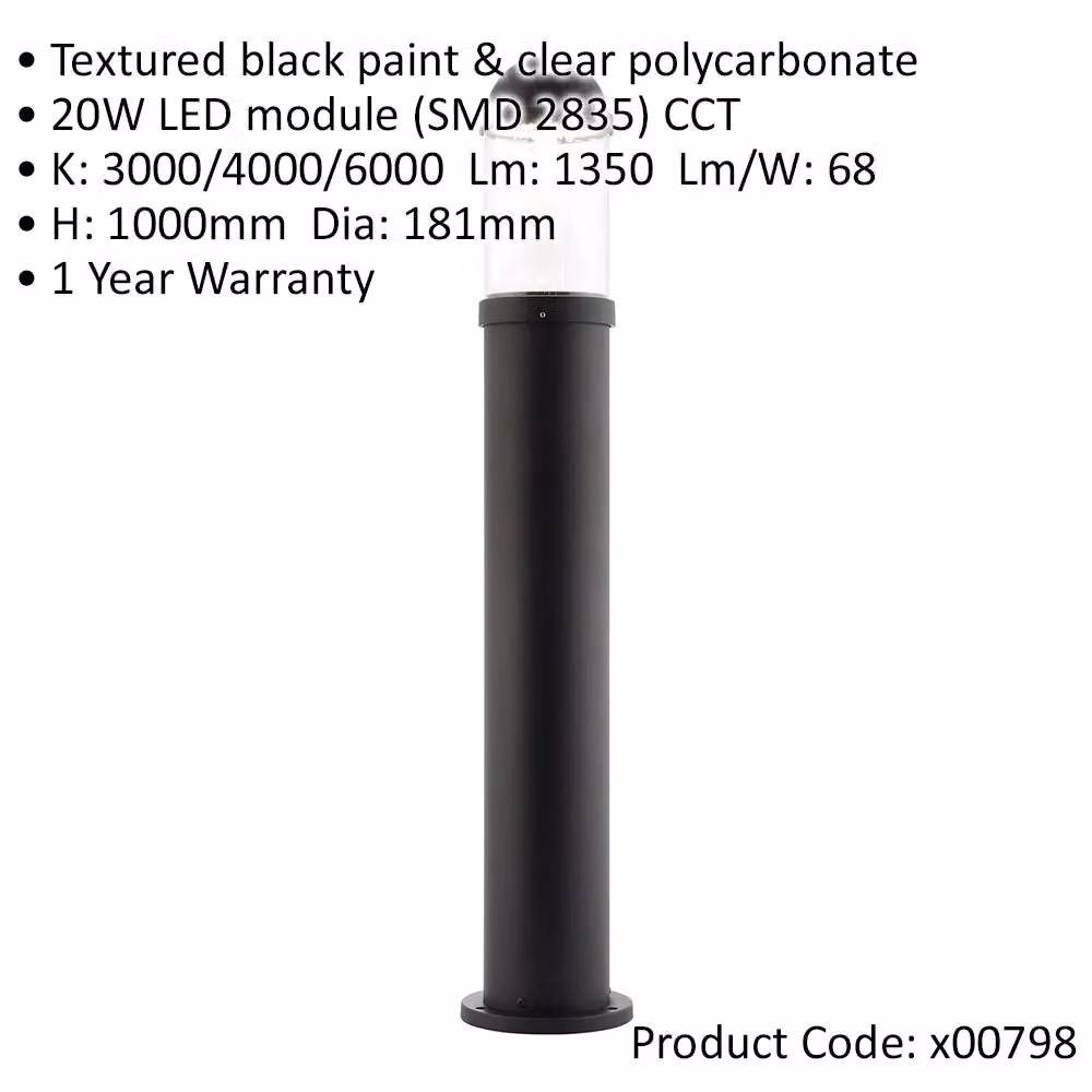 Loops 2 Pack Outdoor Bollard Post Light with 20W CCT LED Module in Textured Black Finish – 2