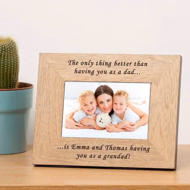 Uniqueful Men's Personalised Grandad Wood Picture Frame, Brown with Silver Finish, 10 x 15 cm