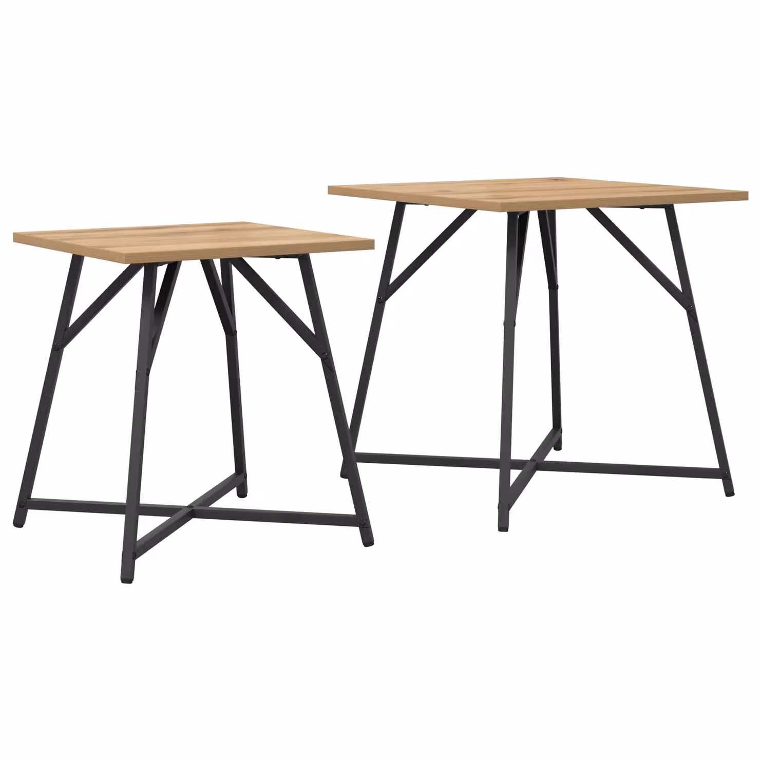 Berkfield Home Set of 2 Modern Square Side Tables in Artisan Oak and Brown Metal – 2