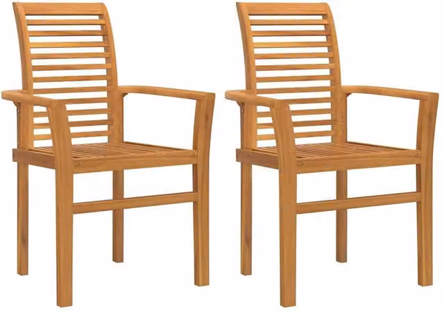 Berkfield Home Set of 2 Stacking Garden Chairs in Brown Solid Teak Wood – 1