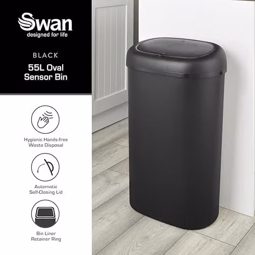 Swan 55L Oval Sensor Bin in Black – 2