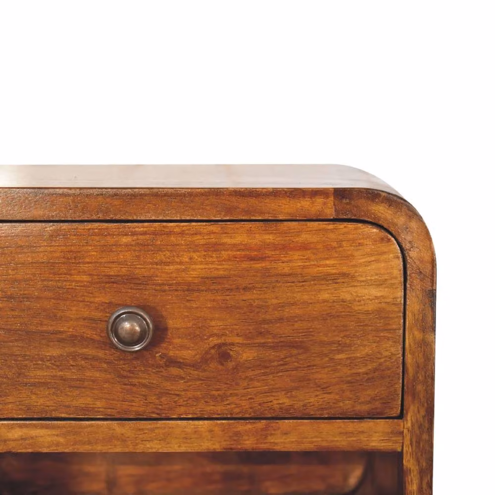Wyld Haus Desenzano Mini Curve Mango Wood Floating Bedside Table with Drawer and Shelf in Brown – 3