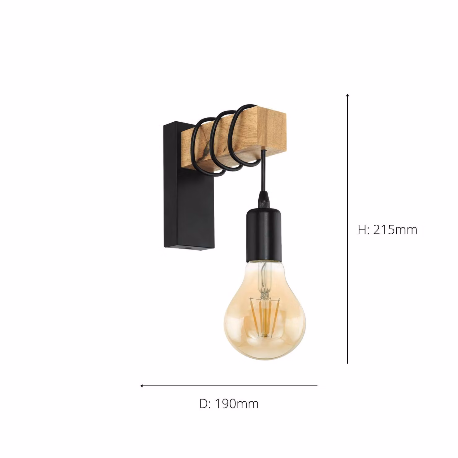 Eglo Townshend Industrial Wall Light in Brown and Black Wood and Metal – 4