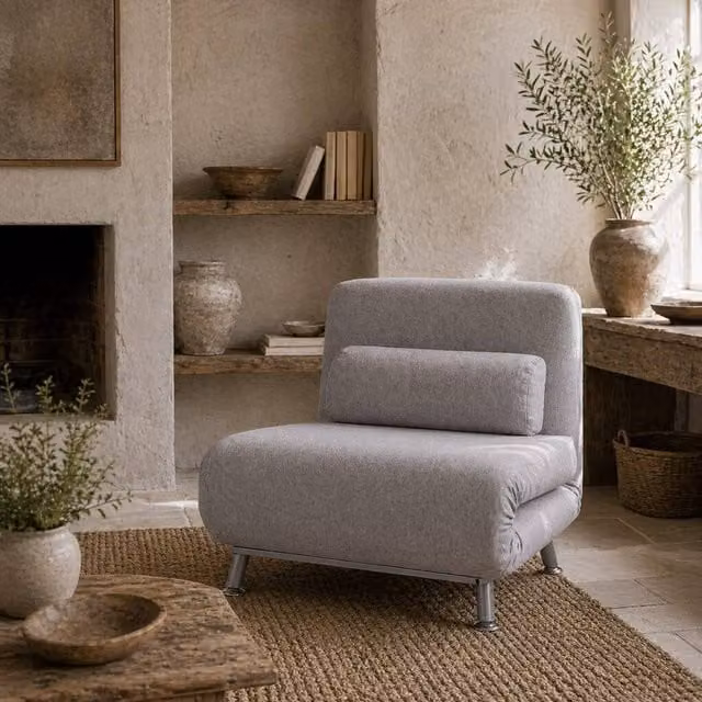 Wyld Haus Kano Grey Adjustable Fabric Futon Sofa Chair with Metal Frame
