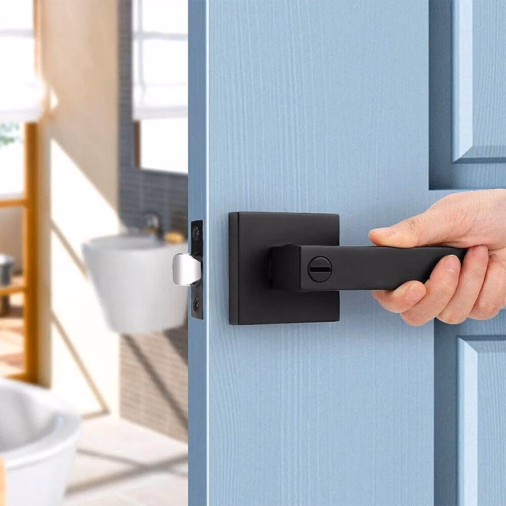 SPETLEK Matt Black Aluminium Alloy Internal Door Handle Set with Long Backplate for Bathroom and Bedroom – 4