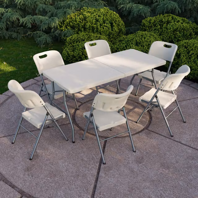 Vida Designs 7 Piece White Folding Garden Table and Chair Set