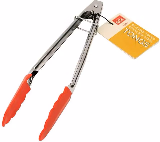 School of Wok Stainless Steel and Silicone Tipped Tongs in Red