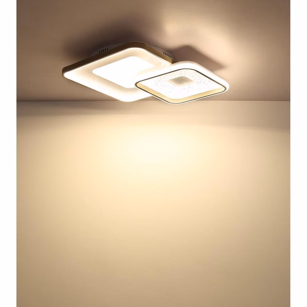 Netlighting Mosaiko Twin Square Semi Flush Ceiling Light in White and Sand with Dimmable LED and Remote Control – 3