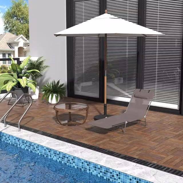 OUTSUNNY Adjustable Sun Bed Garden Lounger Recliner with Textilene Fabric in Brown – 1