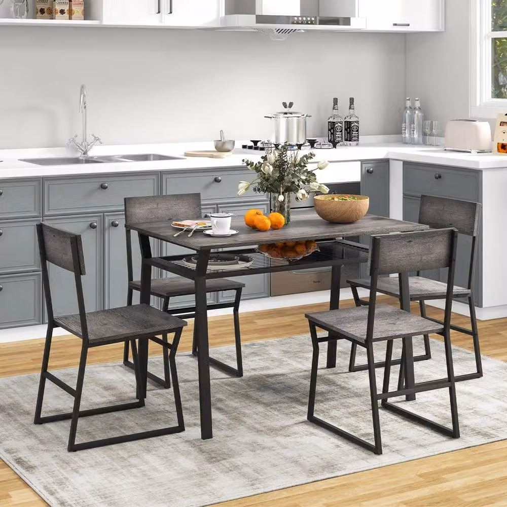Costway Industrial 5-Piece Dining Table Set with 4 Chairs in Grey – 6