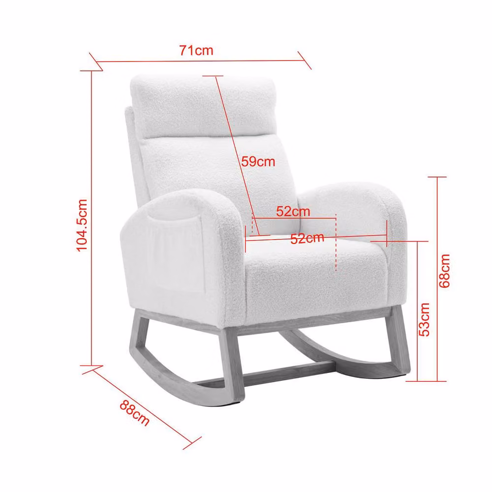 Direct Wicker Mid Century Modern Teddy Bouclé Fabric Upholstered Rocking Chair in Beige – 3