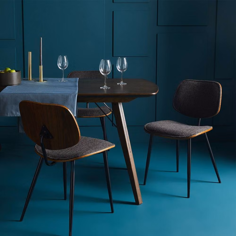 Signature Set of 2 Grey and Brown Fabric Dining Chairs with Retro Wood and Metal Frame – 2