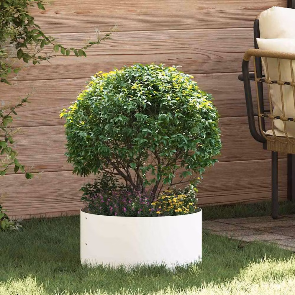 Berkfield Home White Metal Planter Tub, Diameter: 40 cm – 2
