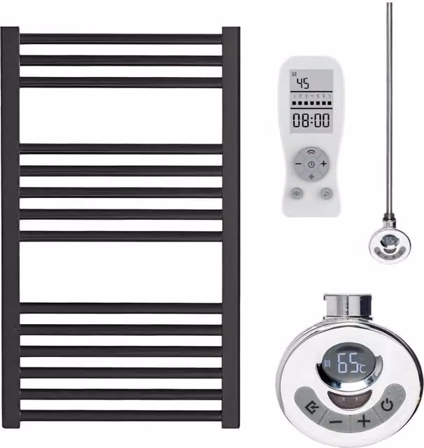 SolAire Black Metal Electric Heated Towel Rail, Width: 80 cm