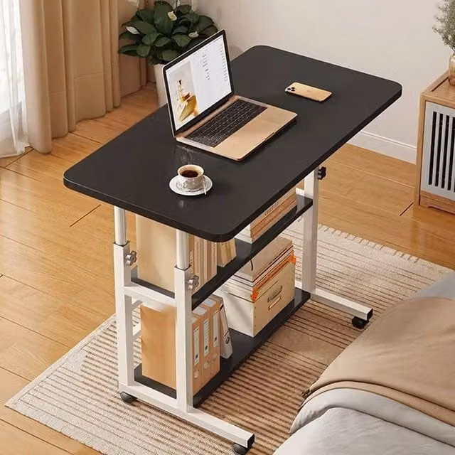FORGEVIO 3 Tier Height Adjustable Mobile Laptop Table in Black