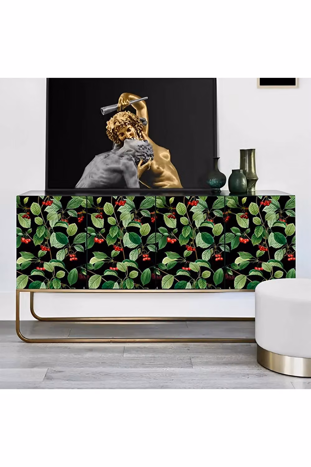 Living and Home Little Cherry Waterproof Vinyl Wallpaper Roll, Green and Red Botanical Floral Design, W: 44 cm, L: 5 m – 4