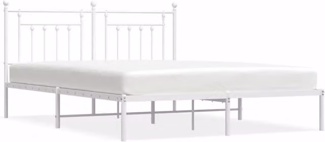Berkfield Home Metal Bed Frame with Headboard, White, W: 160 cm, L: 200 cm – 1