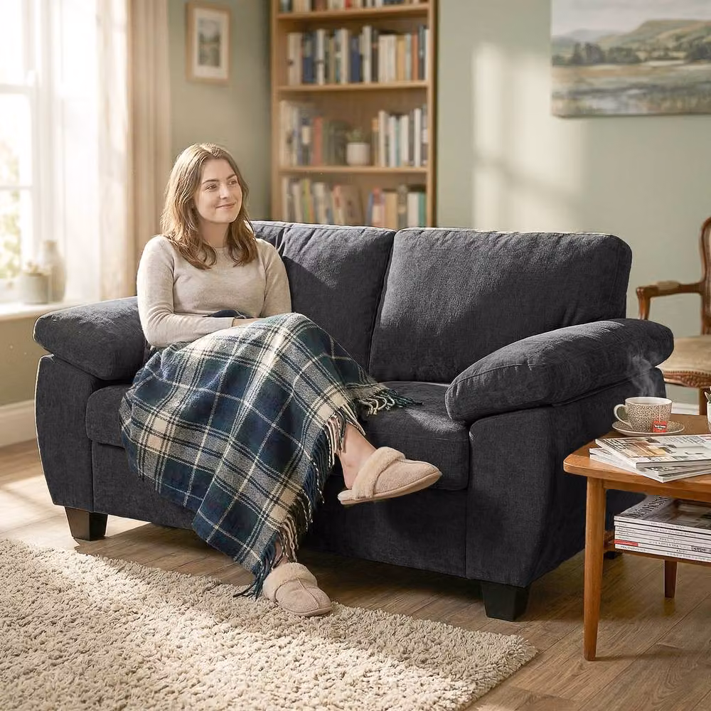 HOMCOM 2 Seater Chenille Upholstered Sofa in Grey – 2