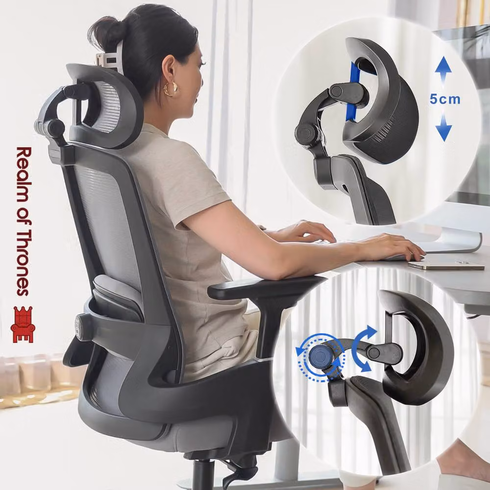 Realm of Thrones Ergonomic Black Fabric Office Chair with Headrest and Armrests – 5