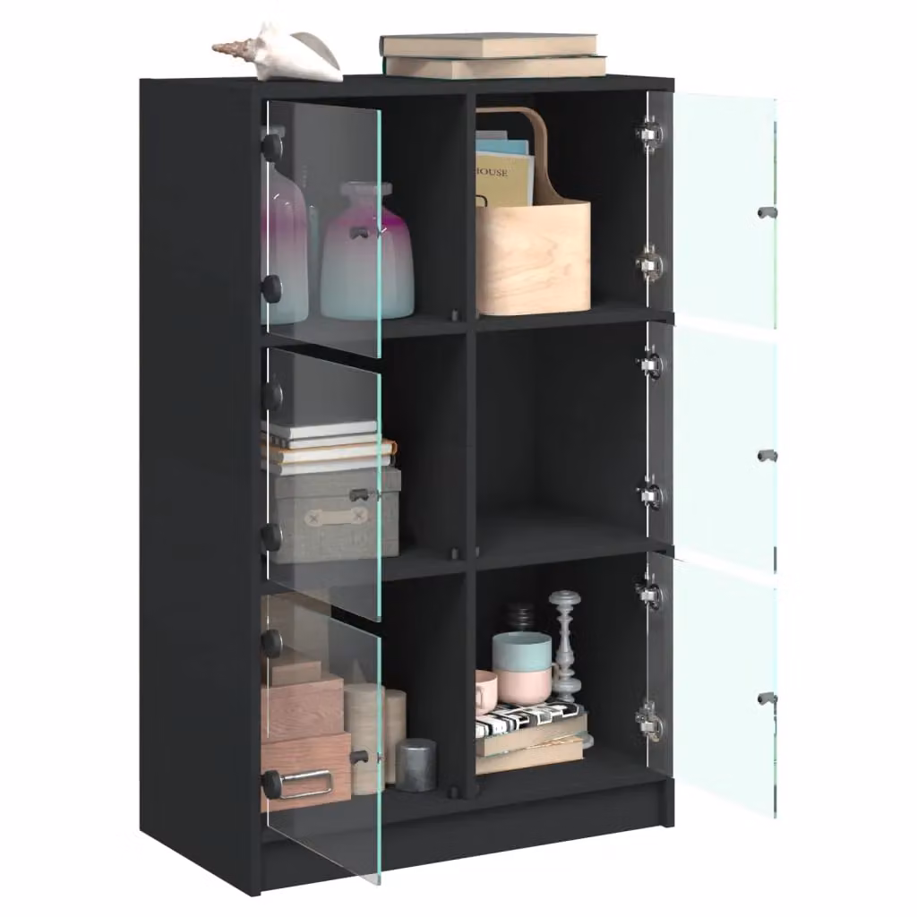 Berkfield Home Modern Black Highboard with Glass Doors, W/D/H: 68 x 37 x 109 cm – 3