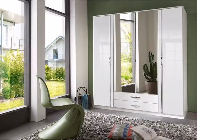 TJS Trio Modern 4 Door 2 Drawer Wardrobe in Gloss and Matt White, Width: 180 cm