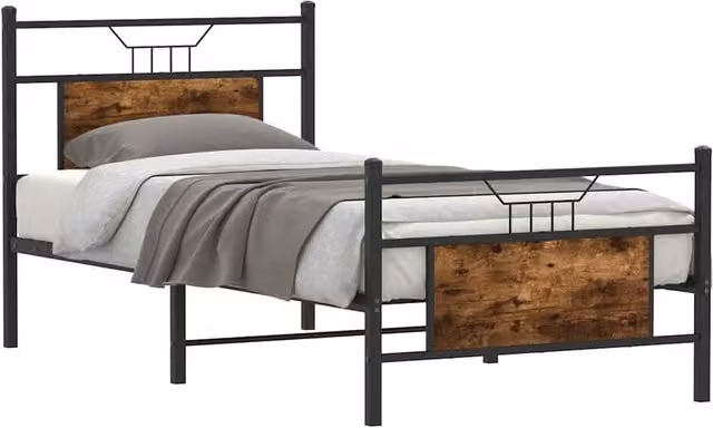 Berkfield Home Durable Single Bed Frame in Smoked Oak and Brown, W/D/H: 90 x 190 cm