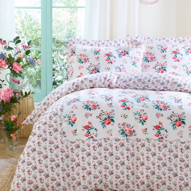 Cath Kidston Icon Floral Cotton Percale Duvet Cover Set, Pink, W: 140 cm, L: 200 cm