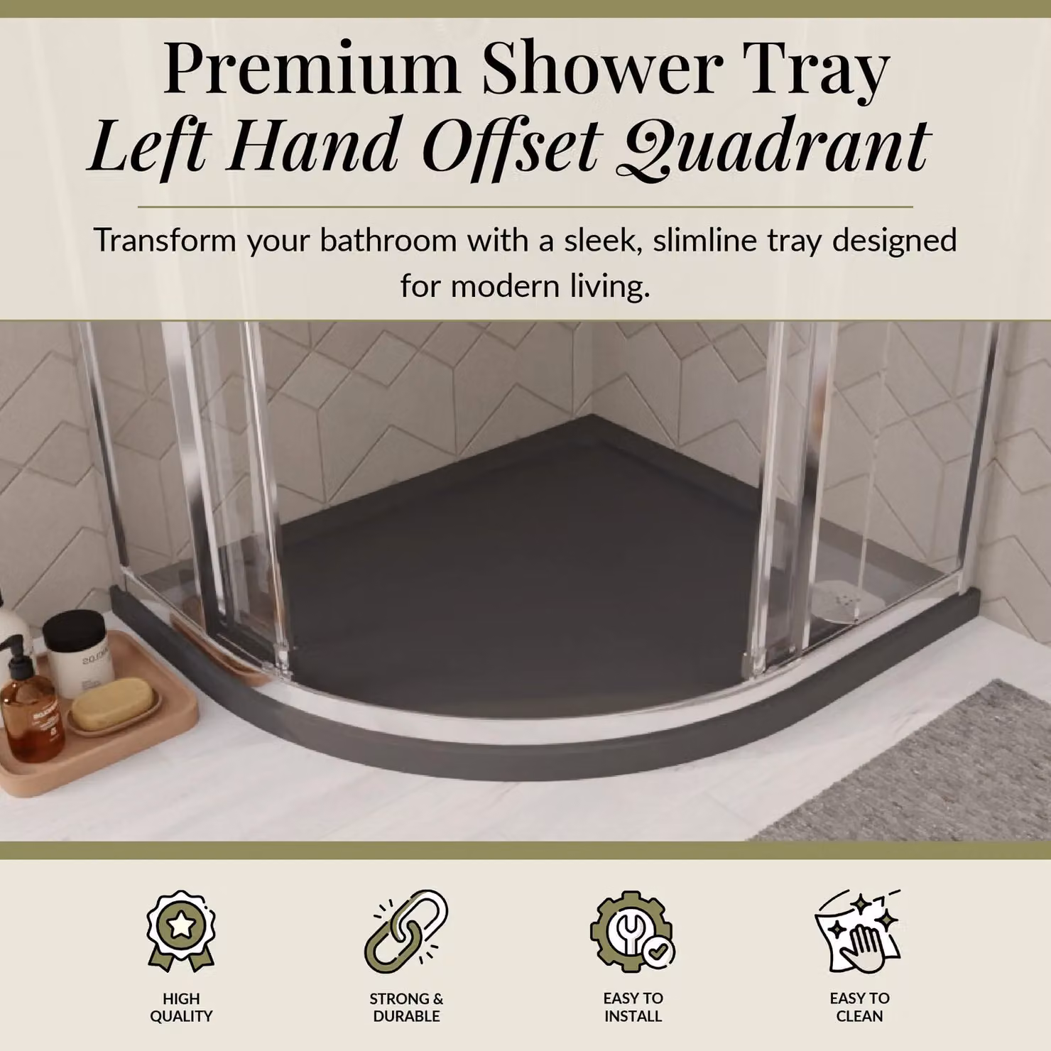 Balterley Premium Left Hand Offset Quadrant Shower Tray in Grey W/D: 80 x 90 cm – 2