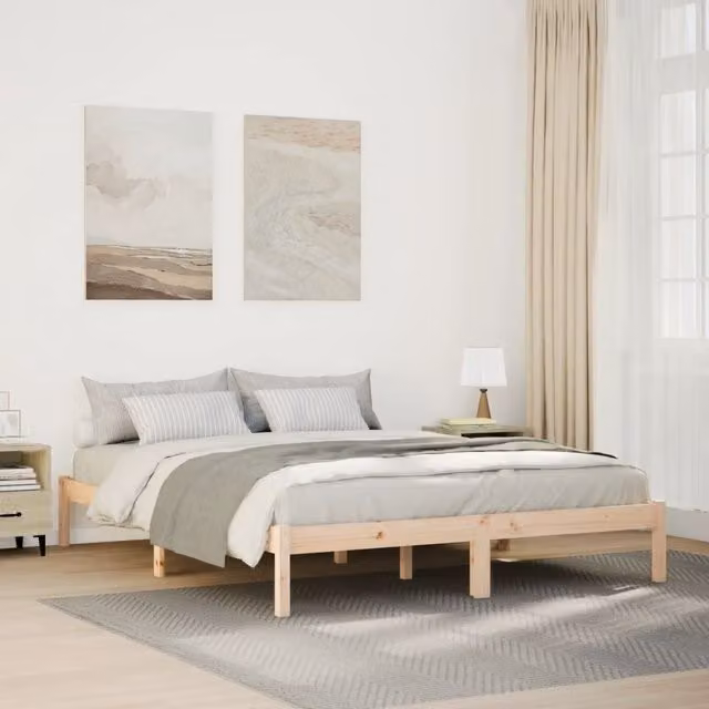 Berkfield Home Extra Long Solid Wood Pine Bed Frame, Brown, W: 140 cm, L: 210 cm – 1