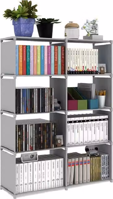 THE HOT SALE Industrial Silver Grey Metal Bookcase with Storage Cubes and Back Panel