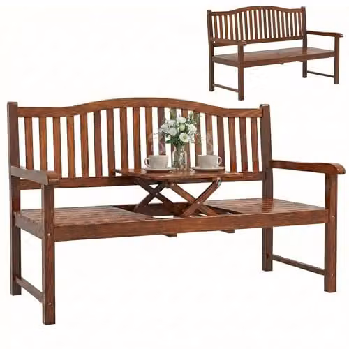 Outsunny Wooden Garden Loveseat with Armrests, Brown