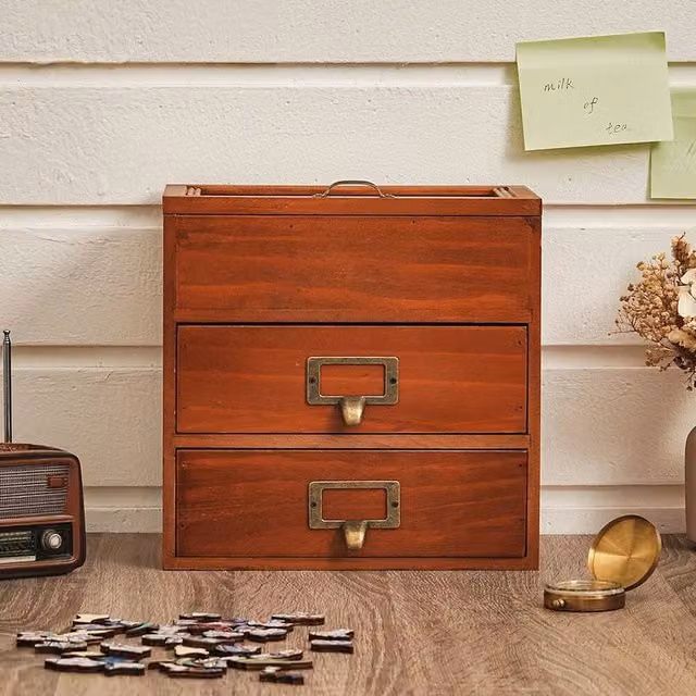 KORVIXA Large Wood Jewellery Box Storage Drawer Cabinet in Brown, Width: 90 cm