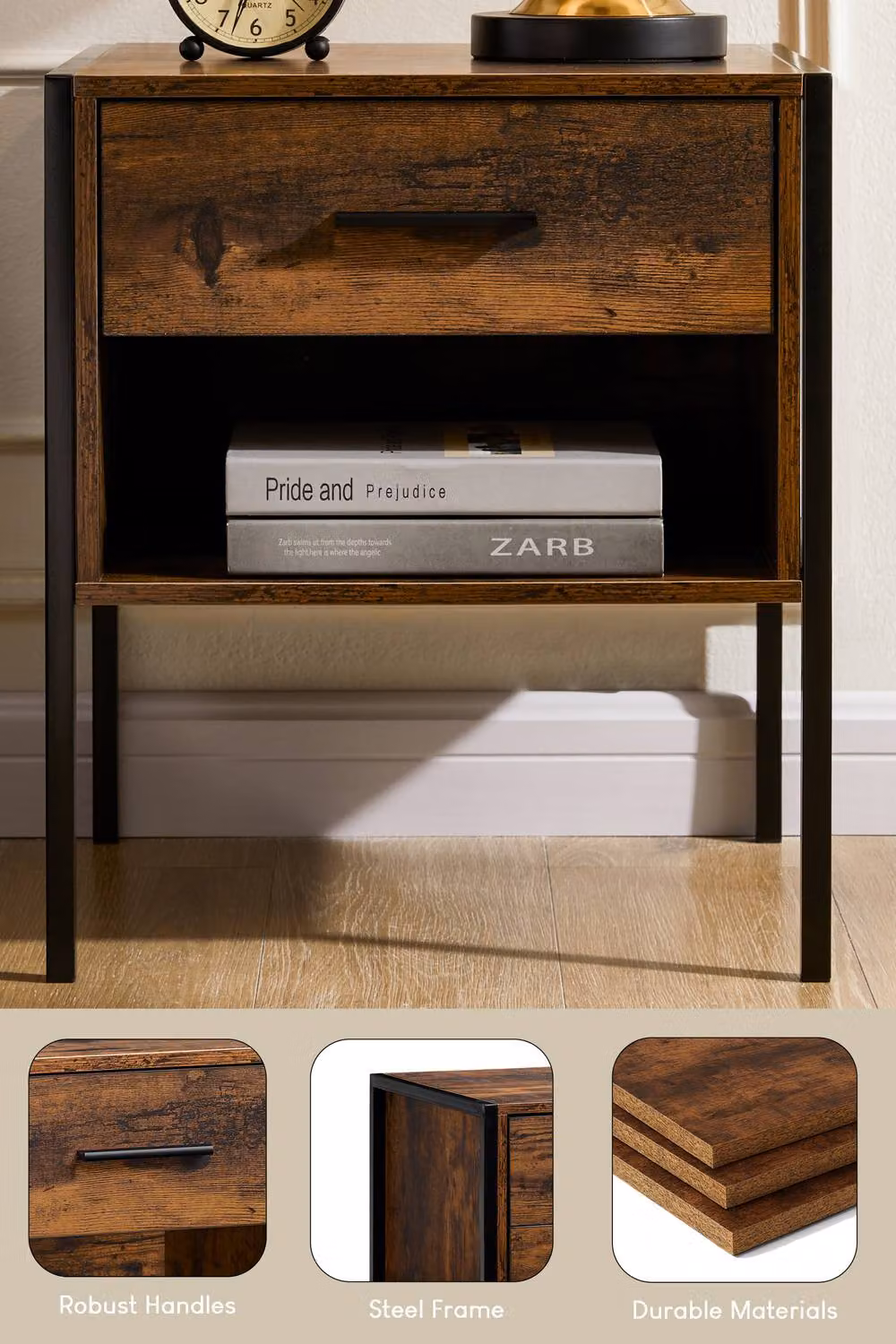 HD Designs Brooklyn 1 Drawer Bedside Cabinet Storage Unit in Dark Brown – 6