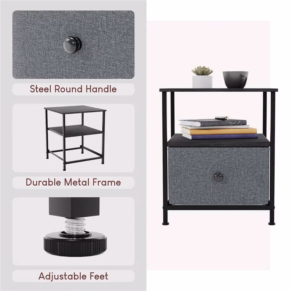 PAWNORA Modern Grey Fabric Chest of Drawers with Metal Frame – 4